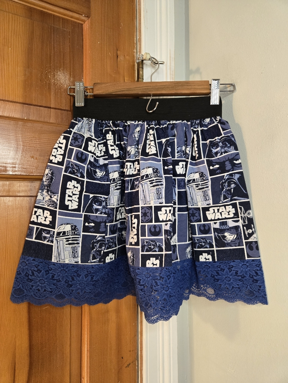 Star Wars Navy Graphic Lace-Hem Women's Mini Skirt Handmade Sz Small